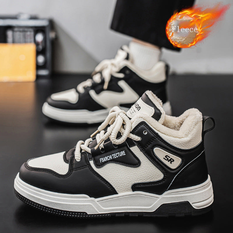 New High-top Thickened Warm White Sneakers Trendy and Versatile with Thick-soled Sports Design