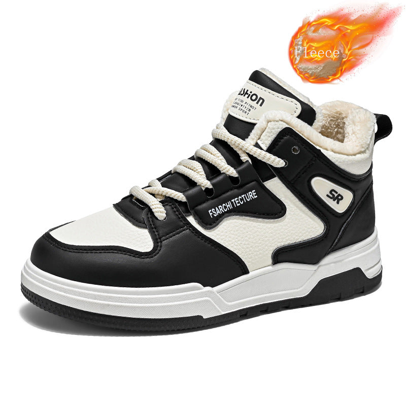New High-top Thickened Warm White Sneakers Trendy and Versatile with Thick-soled Sports Design