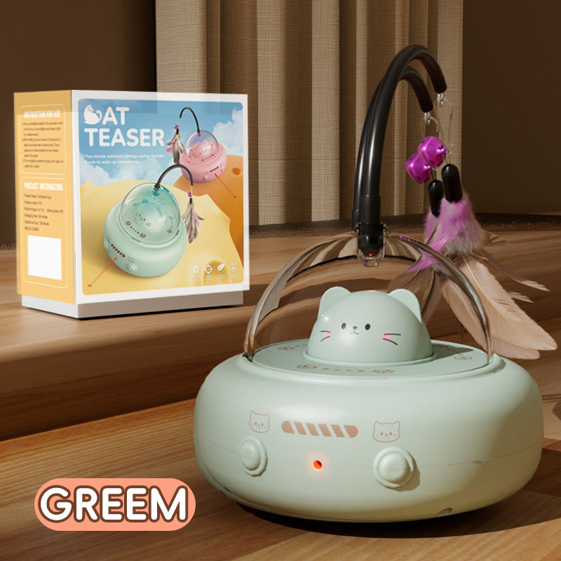 Smart Cat Toy + Automatic Laser & Feather Teaser + USB Rechargeable for Indoor Play