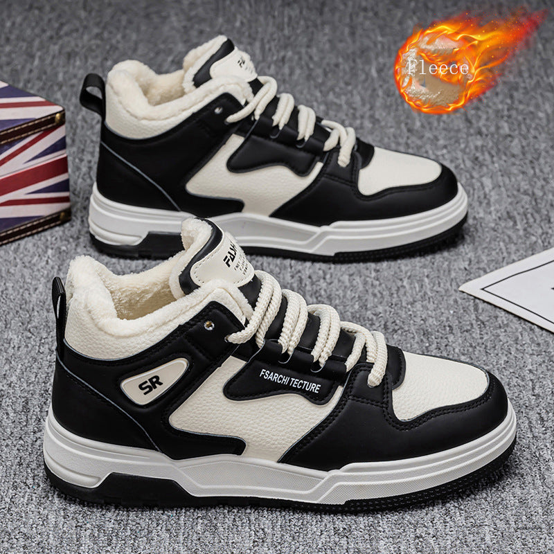 New High-top Thickened Warm White Sneakers Trendy and Versatile with Thick-soled Sports Design