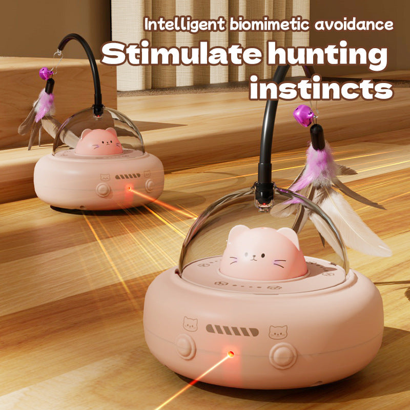 Smart Cat Toy + Automatic Laser & Feather Teaser + USB Rechargeable for Indoor Play