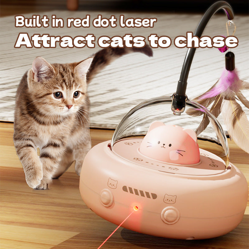 Smart Cat Toy + Automatic Laser & Feather Teaser + USB Rechargeable for Indoor Play