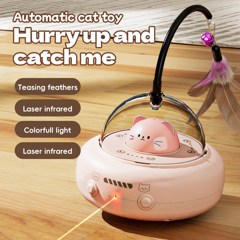 Smart Cat Toy + Automatic Laser & Feather Teaser + USB Rechargeable for Indoor Play