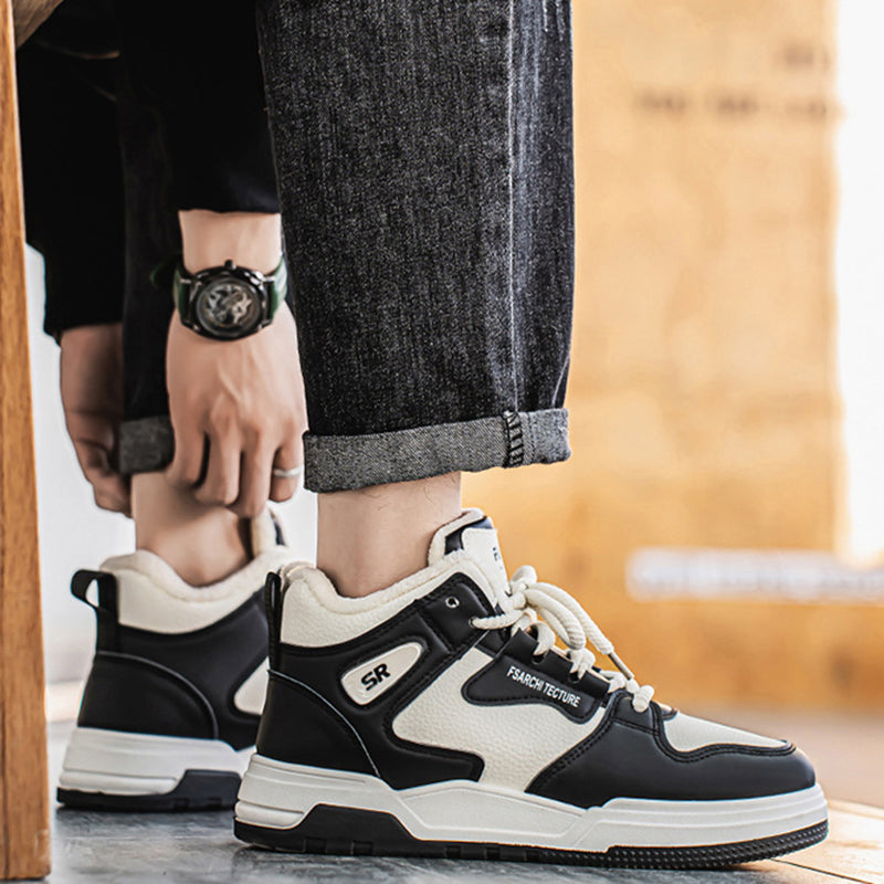 New High-top Thickened Warm White Sneakers Trendy and Versatile with Thick-soled Sports Design
