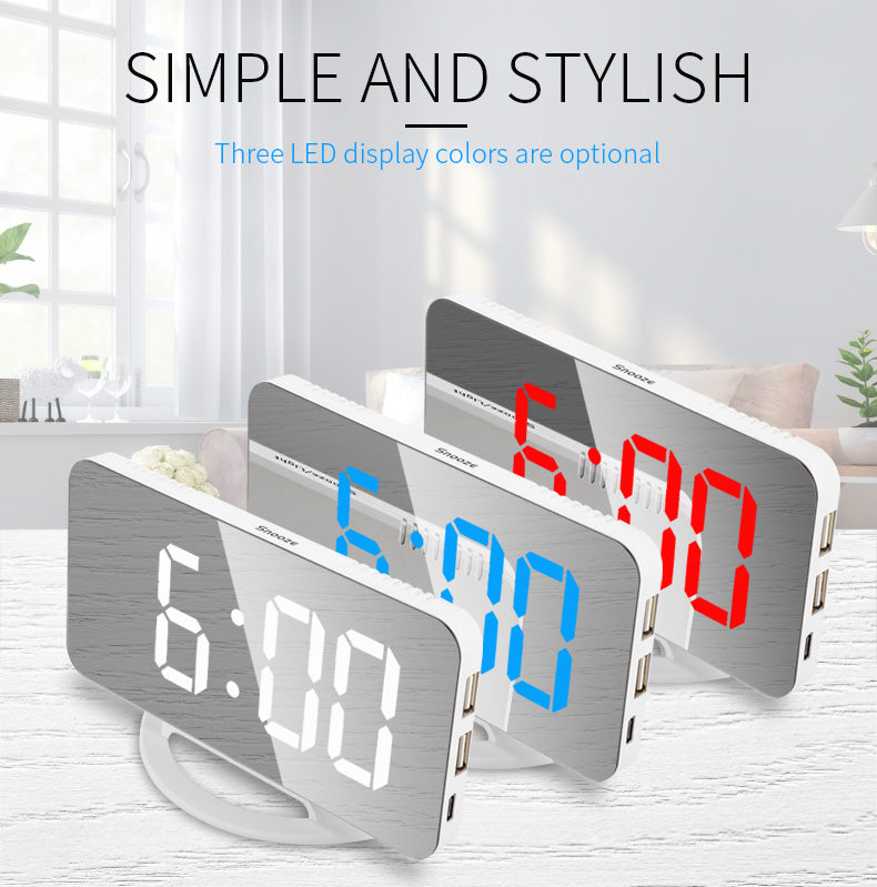 Modern LED Digital Alarm Desk Clock with USB Charging and Backlight Function Plastic Material Household Use