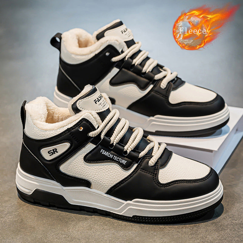 New High-top Thickened Warm White Sneakers Trendy and Versatile with Thick-soled Sports Design